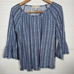 MICHAEL Michael Kors Navy and White Wave Pattern Blouse Large